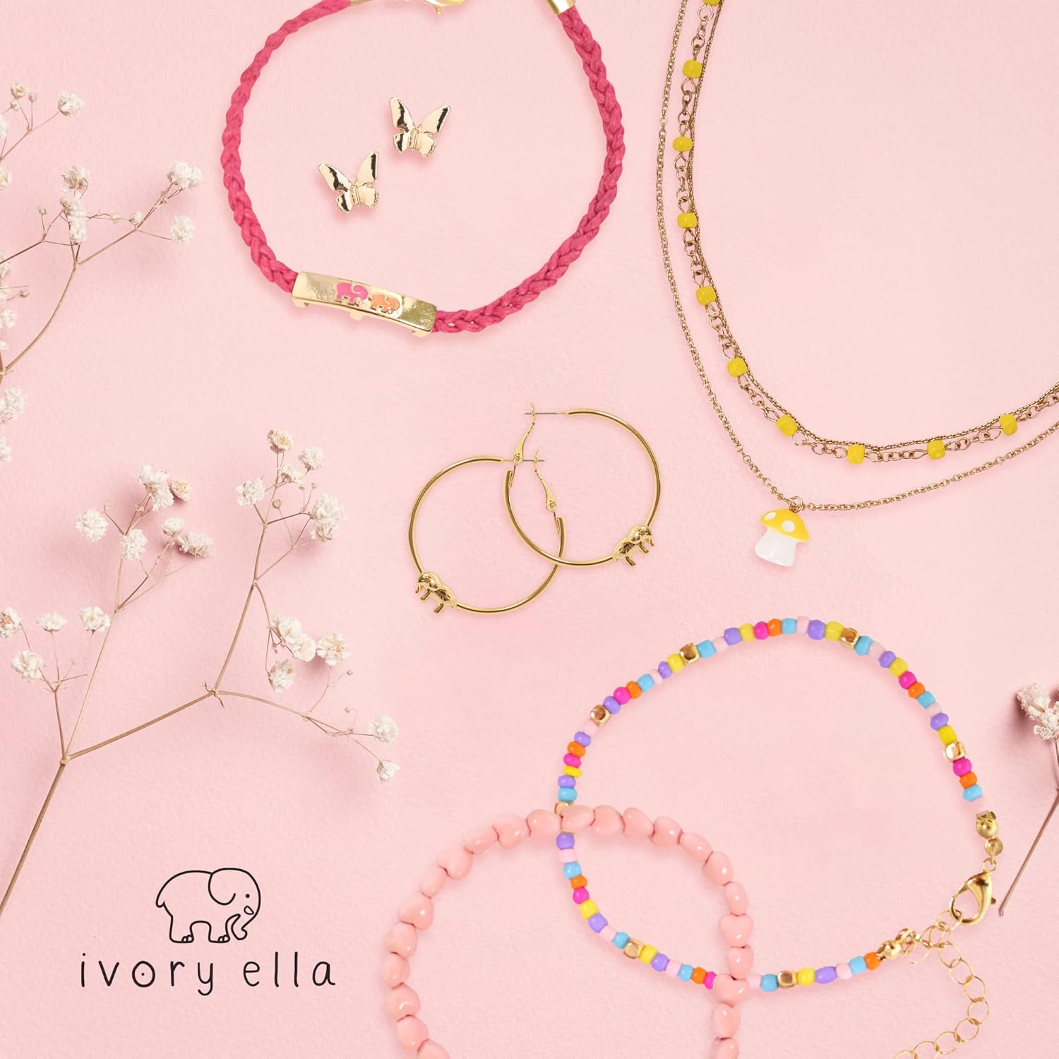 Ivory Ella Kit de fabricación de joyas para niñas, adolescentes, 730 piezas, suministros incluyen cuentas mixtas, discos, dijes, borla, cuerda