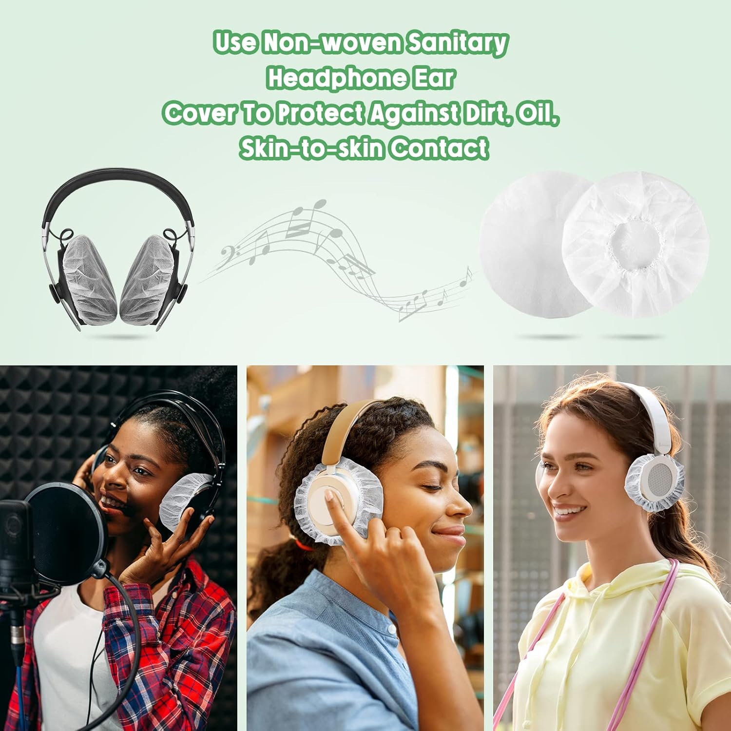 Tatuo 500 fundas desechables para auriculares sobre la oreja, almohadillas sanitarias elásticas, cubiertas blancas para auriculares no tejidas, 4.3