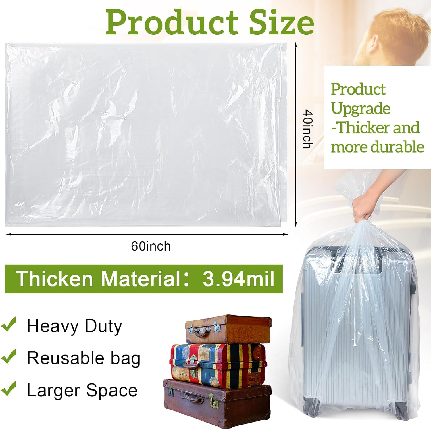 Paquete de 10 bolsas de almacenamiento gigantes transparentes de plástico gigantes, bolsas de plástico grandes para mudanza, bolsas de plástico