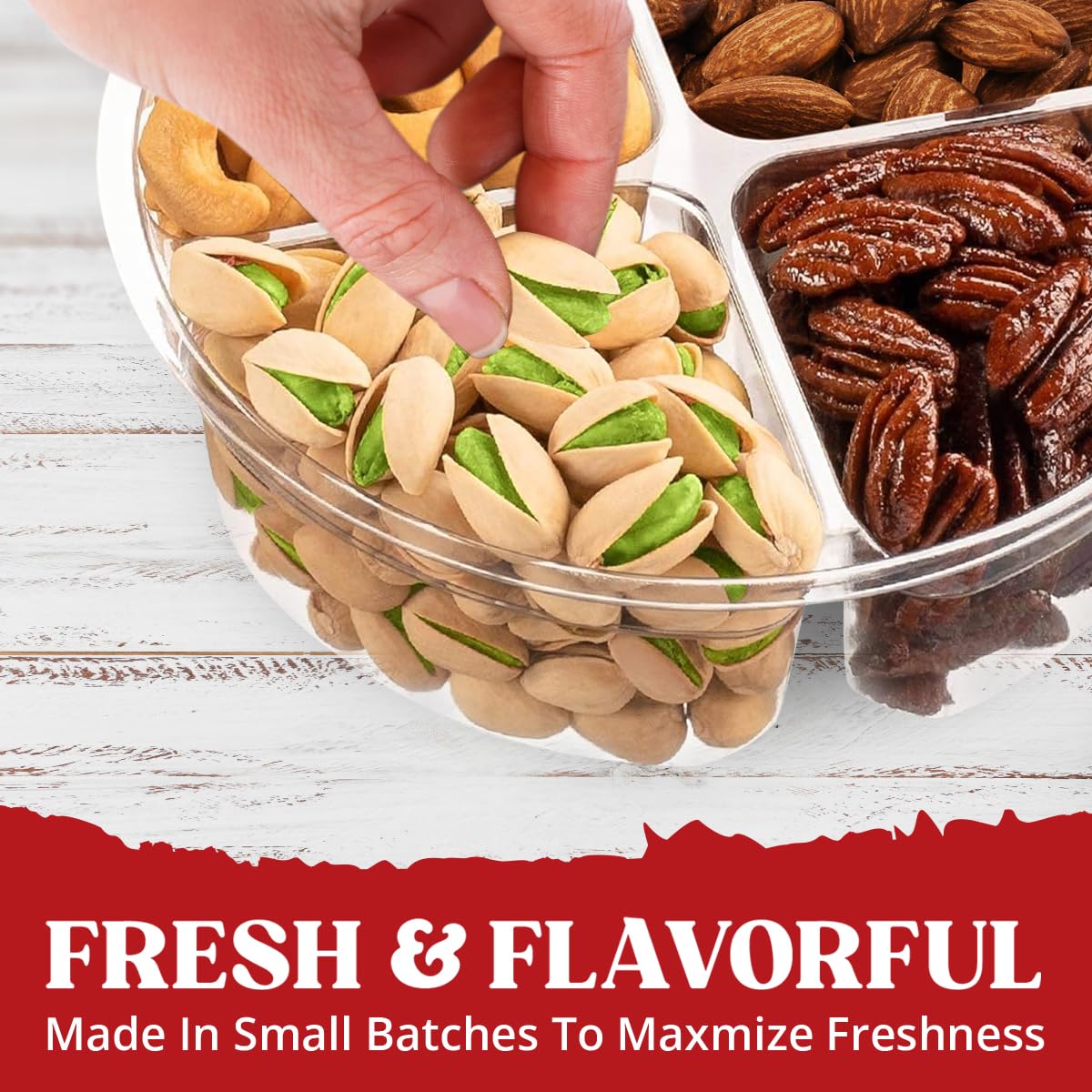 Cesta de regalo de frutos secos, cesta de regalo de nueces gourmet, 4 platos seccionales con una variedad de nueces recién tostadas, bellamente