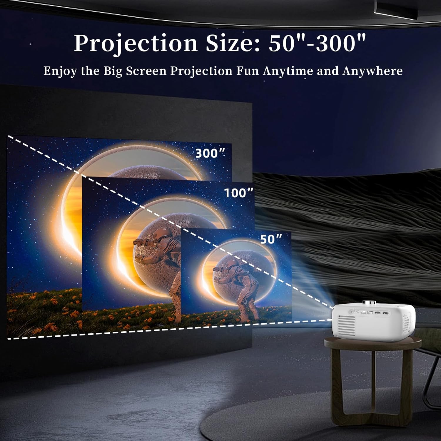 Proyector WiFi 5G con Bluetooth, FunFlix Mini proyector portátil, proyector nativo 1080P 4K, 18000 lúmenes de alto brillo, pantalla gigante de 300