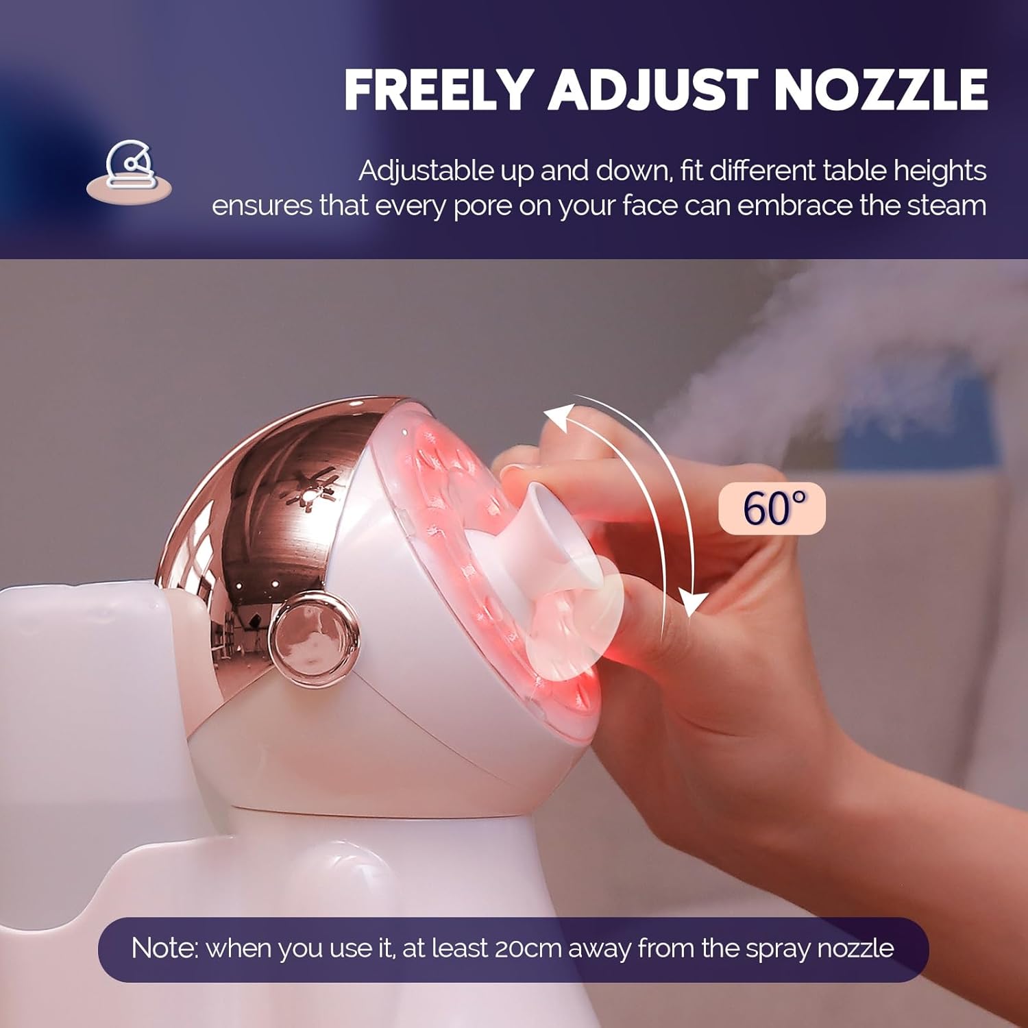 Nano Ionic 3 en 1 vapor facial de niebla caliente 12.8 fl oz, humidificador de limpieza facial profunda con luz LED para cara, rociador de sauna en