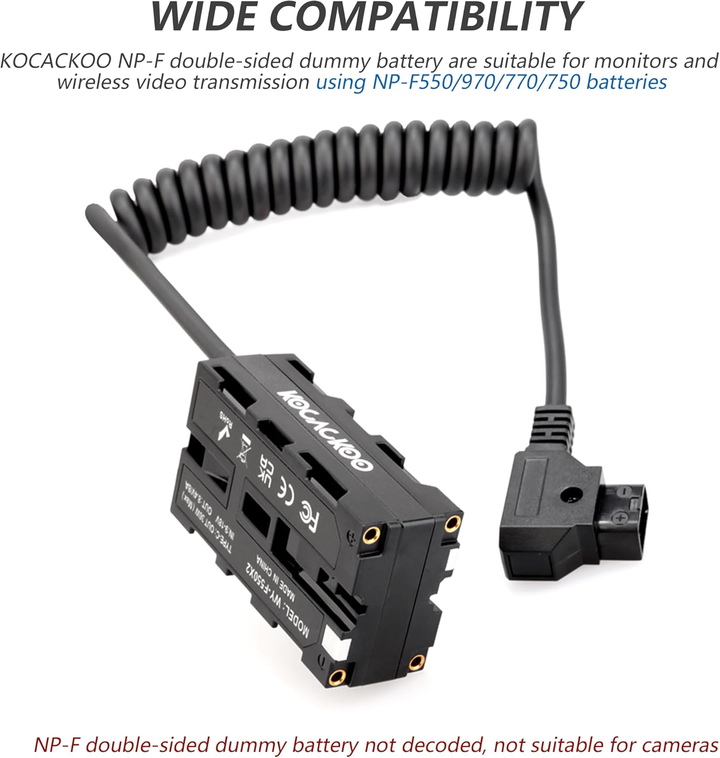 D-Tap Ptap a doble cara NP-F550970570770 Adaptador de corriente de batería ficticia para fuente de alimentación fija y síncrona para monitor y