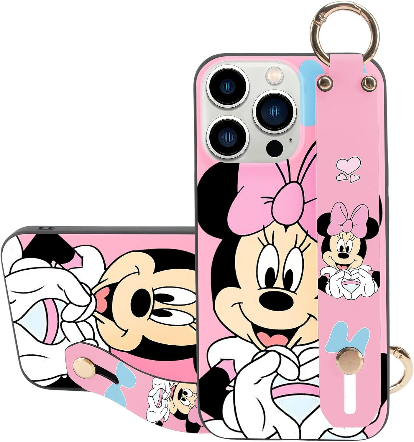 nurkorki Funda con correa de muñeca para Samsung Galaxy A52 4G5GA52s 5G de 6.5 pulgadas, cordón femenino de corazón rosa de dibujos animados, lindo