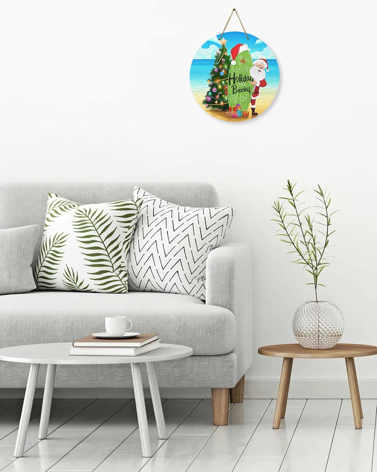 Letrero de bienvenida para decoración de puerta delantera, árbol de Navidad, Papá Noel, tabla de surf, coronas de 10 pulgadas, decoración navideña