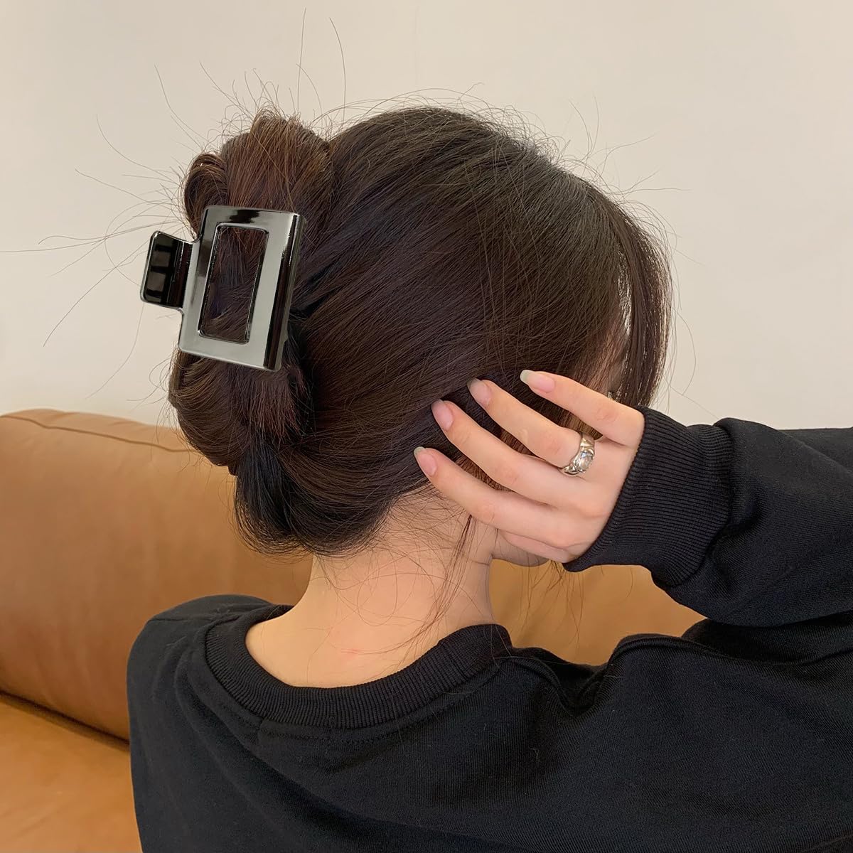 Pinzas para el cabello pequeñas de metal negro para mujer, diseño geométrico cuadrado francés, pasadores para el cabello, accesorios para el cabello