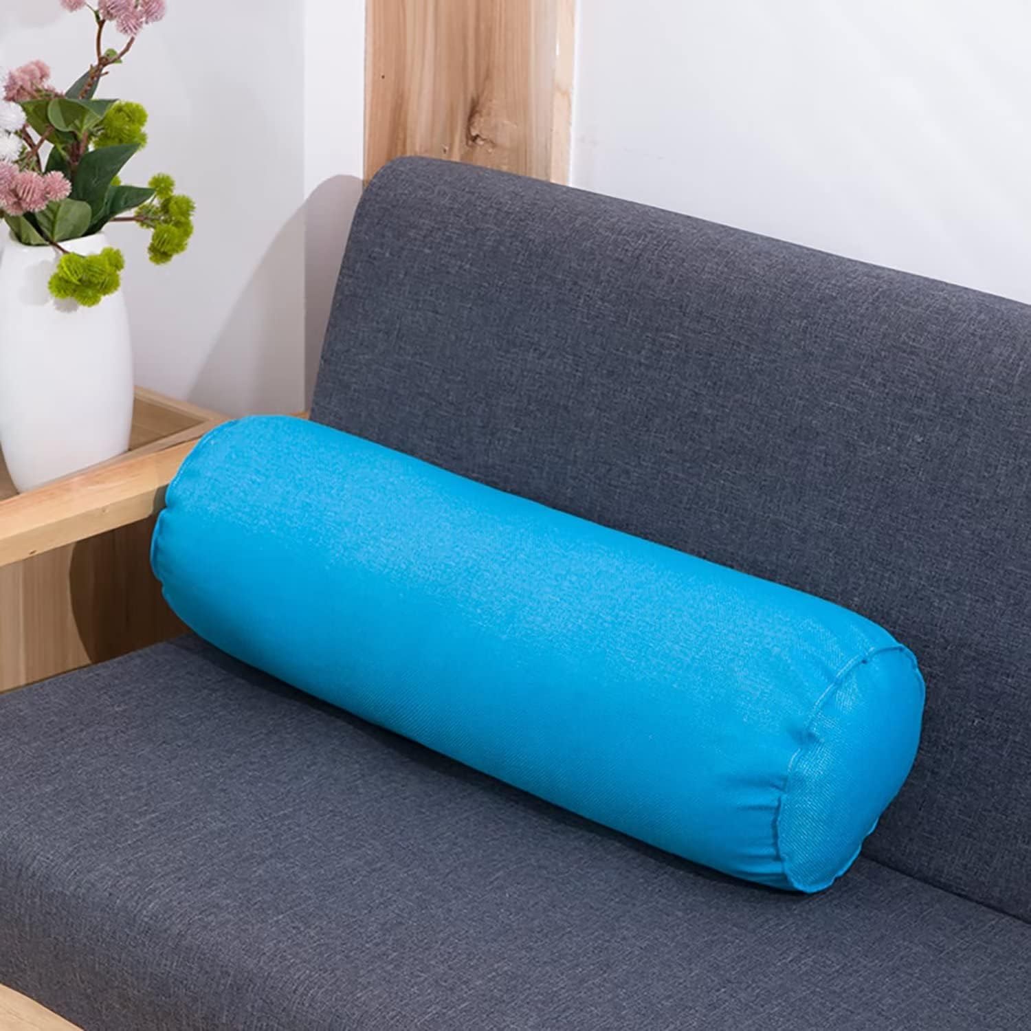 Almohada cilíndrica redonda azul con funda extraíble lavable, almohada de cuerpo completo, alivio de cuello y columna durante el sueño, 39 pulgadas