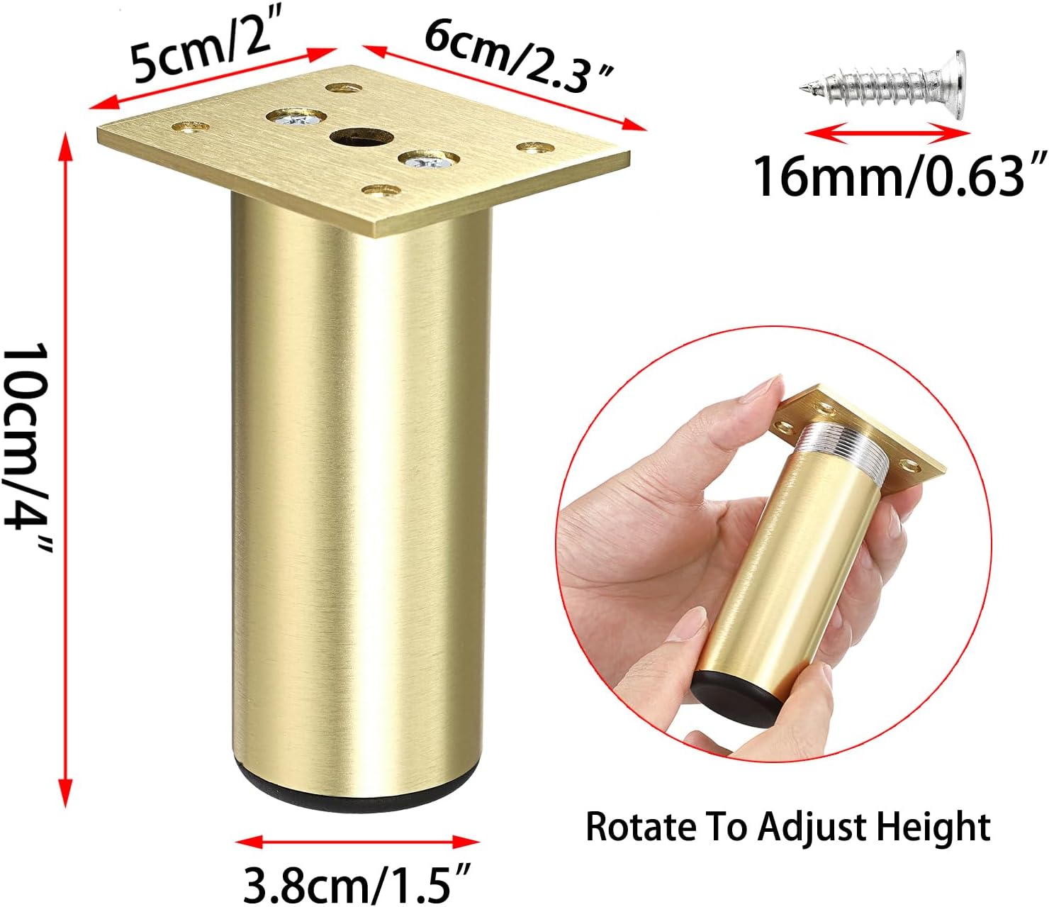 Sumnacon 4 patas de muebles de aleación de aluminio, patas redondas ajustables para sofá, patas de gabinete de muebles, patas de 4 pulgadas para