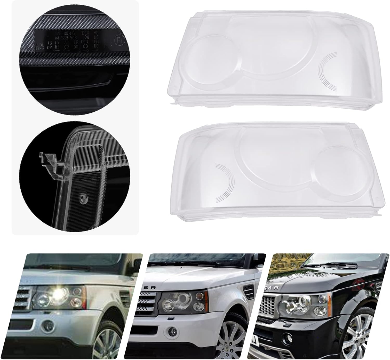 1 par de cubiertas de lente de faros delanteros izquierdo y derecho para faros delanteros de automóvil, carcasa de policarbonato compatible con Land