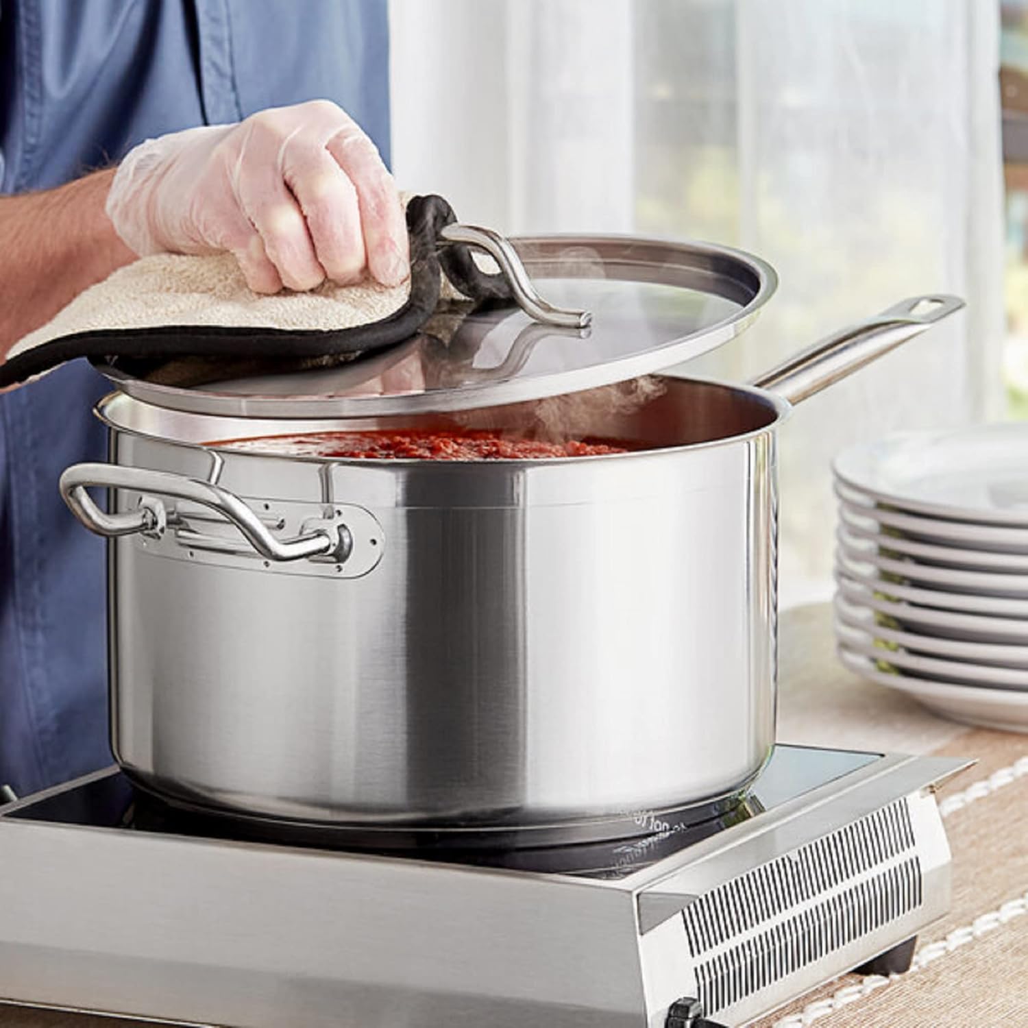 -Cacerola de 10 cuartos de galón con tapa de acero inoxidable – Juego de sartenes multiusos para uso en el hogar, cocina o restaurante, sartén de