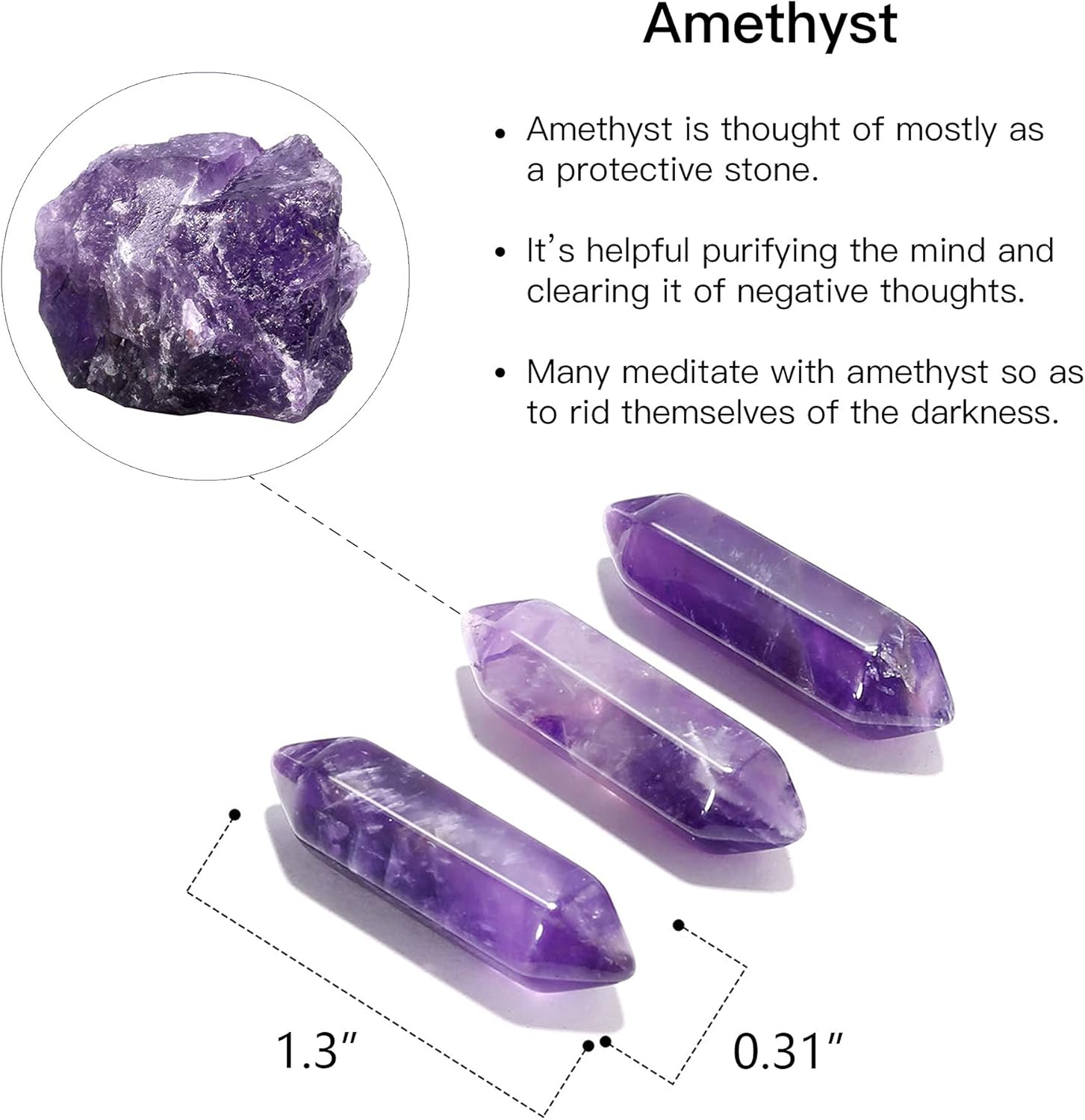 10 piedras hexagonales de cuarzo reiki de amatista natural al por mayor para hacer joyas