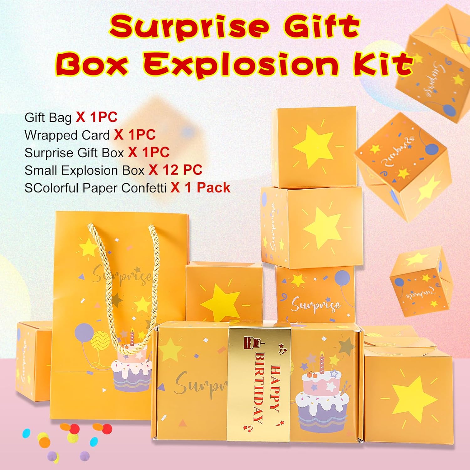 Yawlsow Caja sorpresa de regalo con explosión para dinero, caja sorpresa explosiva con confeti, caja de regalo de explosión en efectivo de lujo para