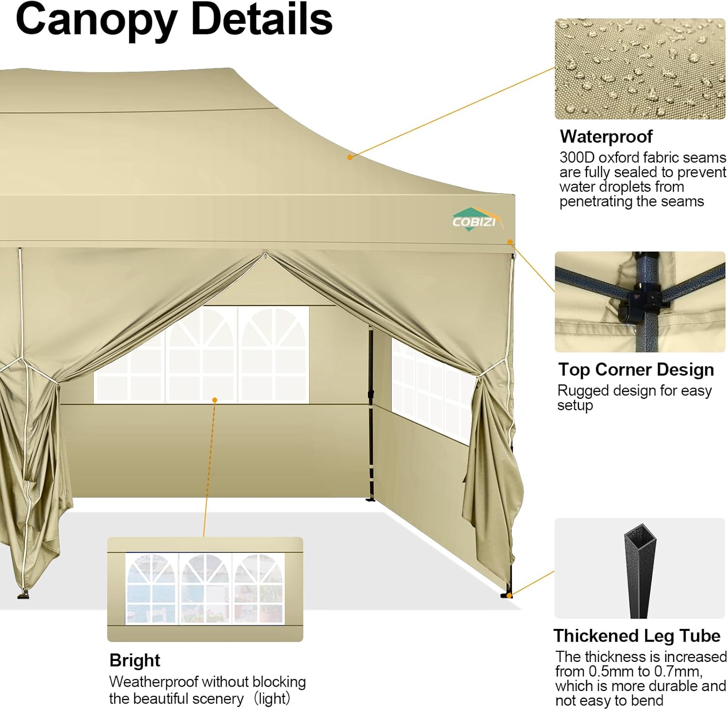 COBIZI Tienda de campaña desplegable de 10 x 20 pies, toldo de 10 x 20 pies con 6 paredes laterales, impermeable, resistente, carpa comercial,