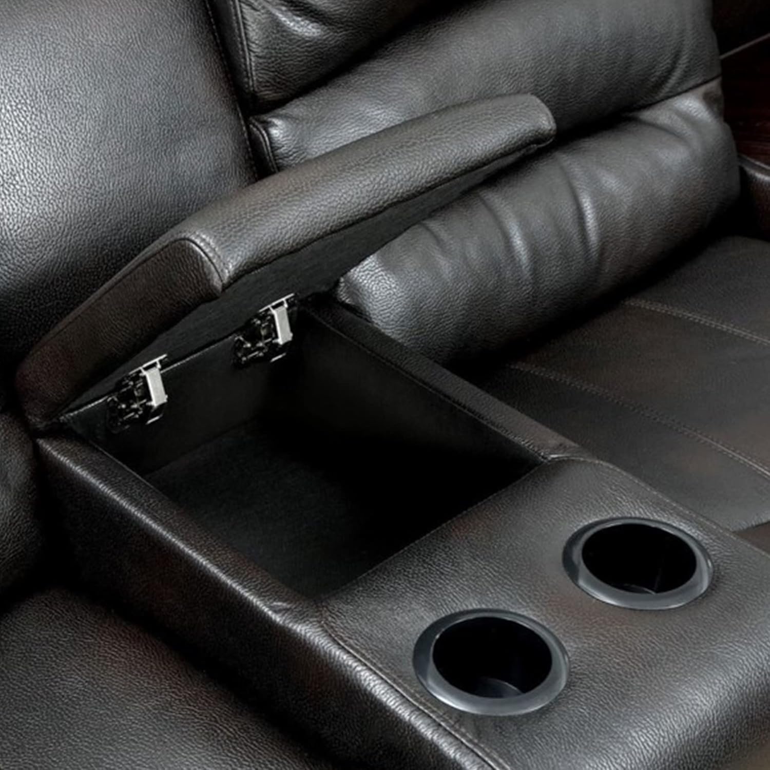 Nathaniel Home Cuero reclinable seccional, negro