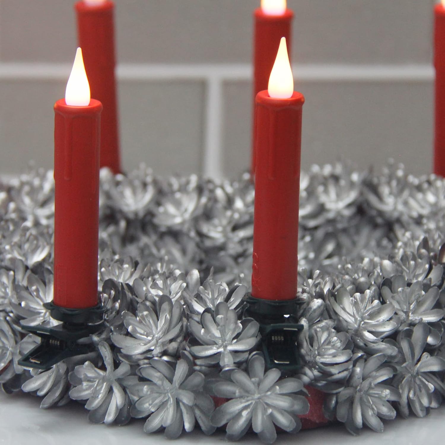Velas LED cónicas para árbol de Navidad con temporizador, control remoto y clips extraíbles, funciona con pilas, juego de 10 velas cónicas realistas