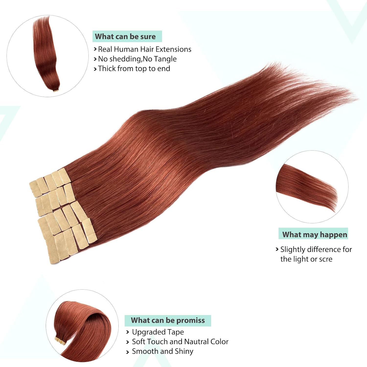 Extensiones de cabello humano color castaño oscuro con cinta adhesiva de doble cara, 20 pulgadas, invisible, natural, doble cara, sin costuras, 20