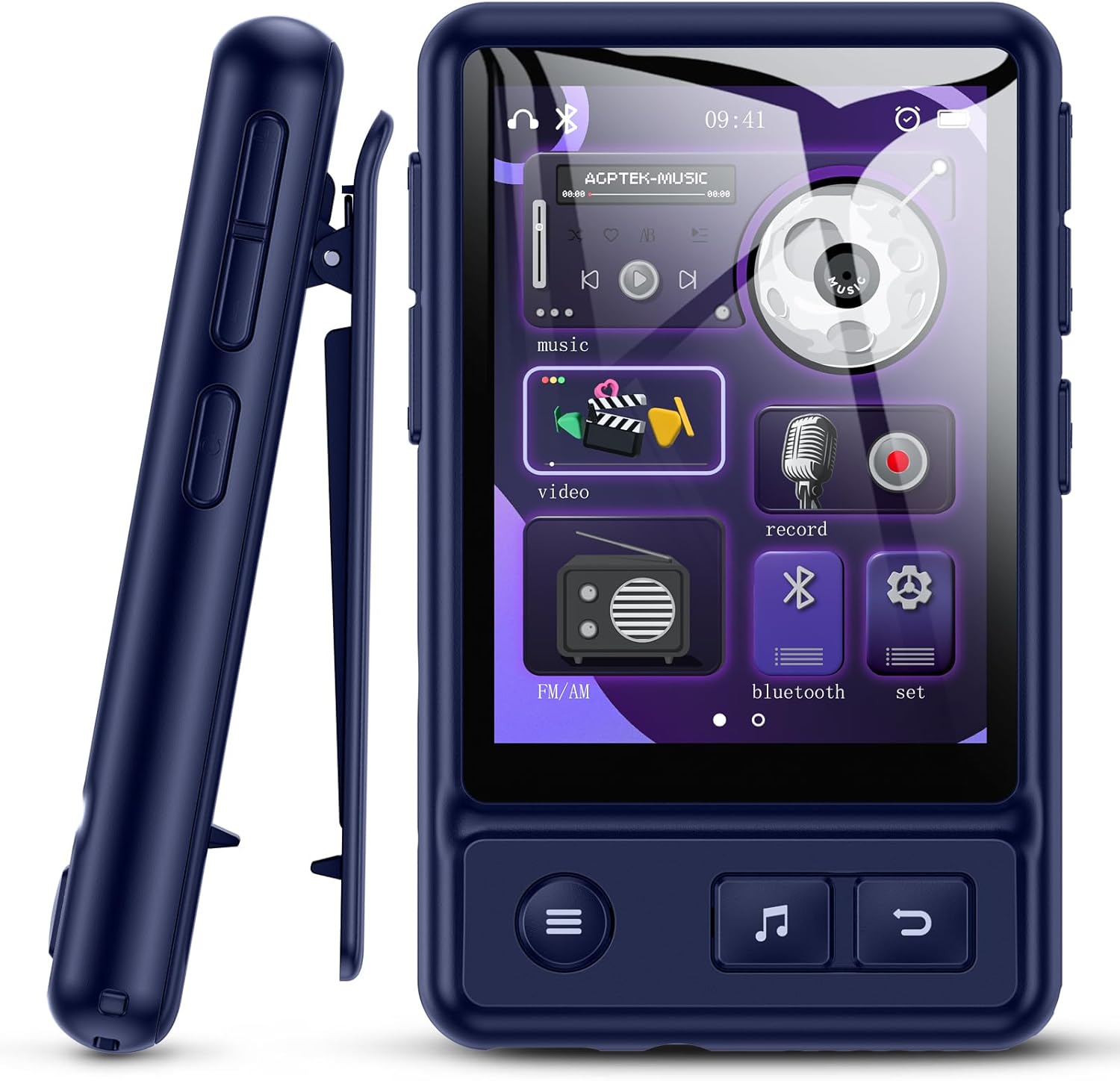 AGPTEK Reproductor de MP3 con Bluetooth 5.3, A30X 2.4 pulgadas, pantalla táctil completa de 32 GB, reproductor de música con clip y banda de brazo,