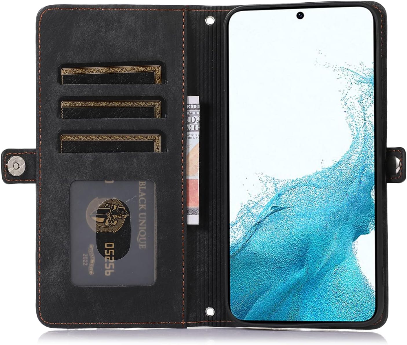 Asuwish Funda de teléfono para Samsung Galaxy S23 5G con protector de pantalla de vidrio templado y cremallera abatible de cuero, soporte para