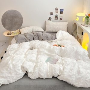 Beyeutao Juego de funda de edredón de sirsaca de terciopelo, tamaño King, funda de edredón de sirsaca blanca y gris, juego de ropa de cama de Beyeutao Juego de funda de edredón de sirsaca de terciopelo, tamaño King, funda de edredón de sirsaca blanca y gris, juego de ropa de cama de