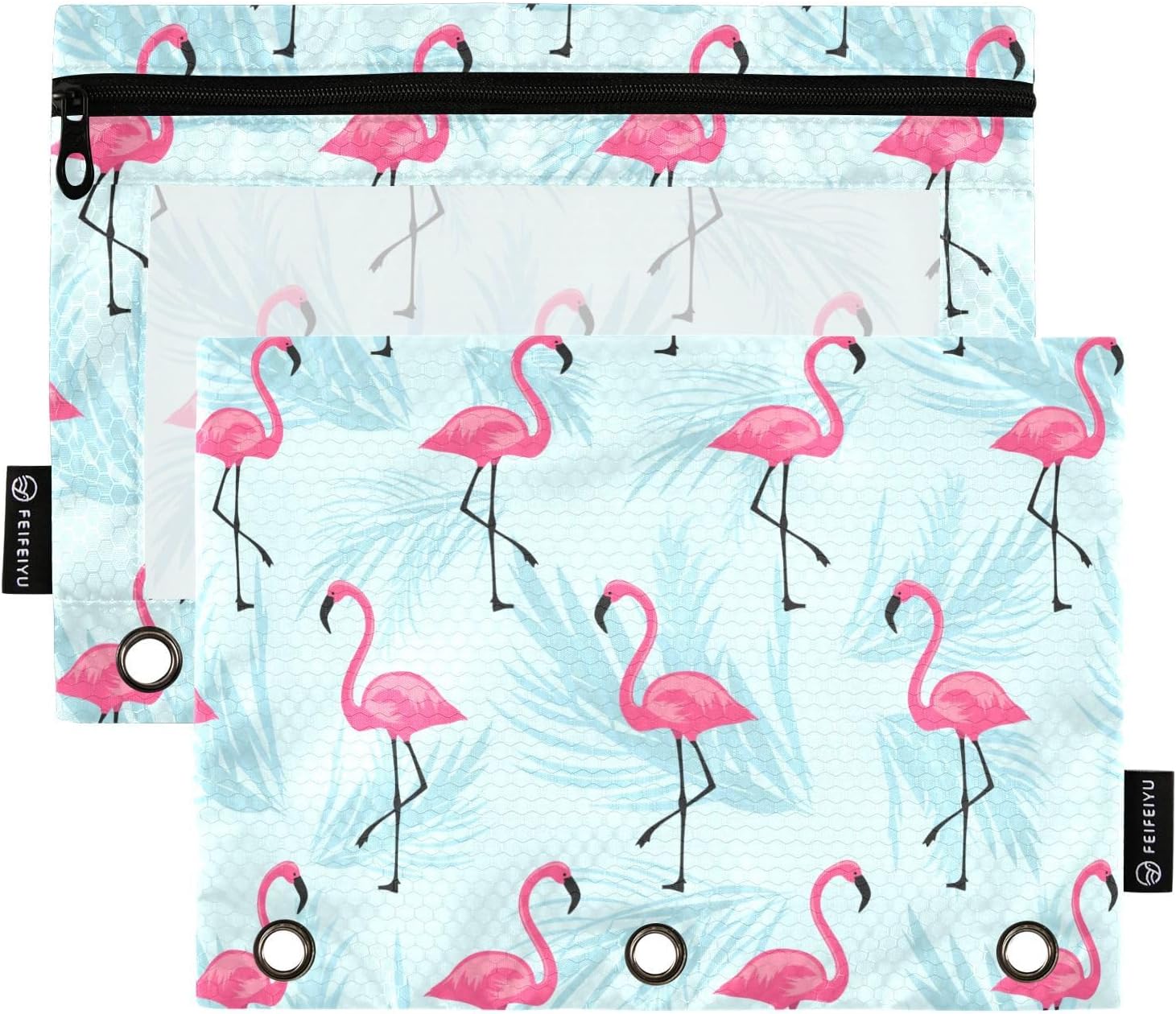 Estuche para lápices de flamenco rosa para carpeta de 3 anillas, 2 bolsas para lápices con bolsillo con cremallera, bolsa para lápices con ventana