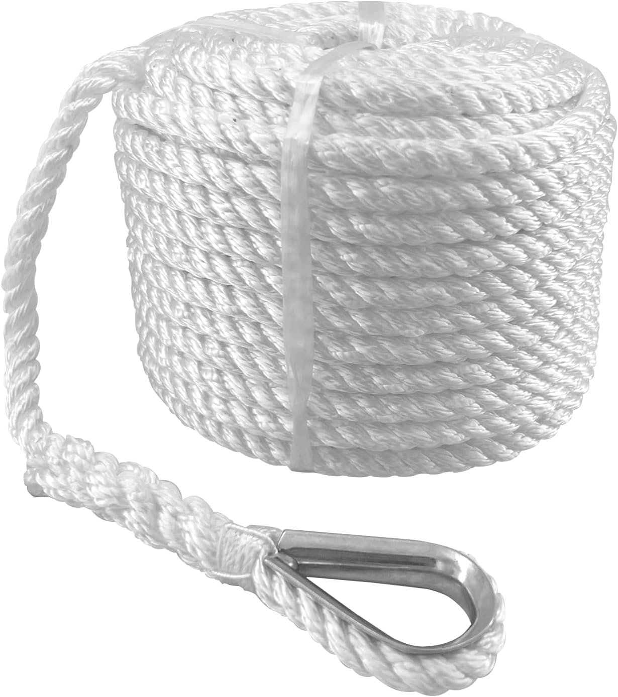 ISURE MARINE Cuerda de anclaje de nailon trenzado sólido (38″ x 100′) Cuerda de anclaje para barco con dedal y grillete de acero inoxidable