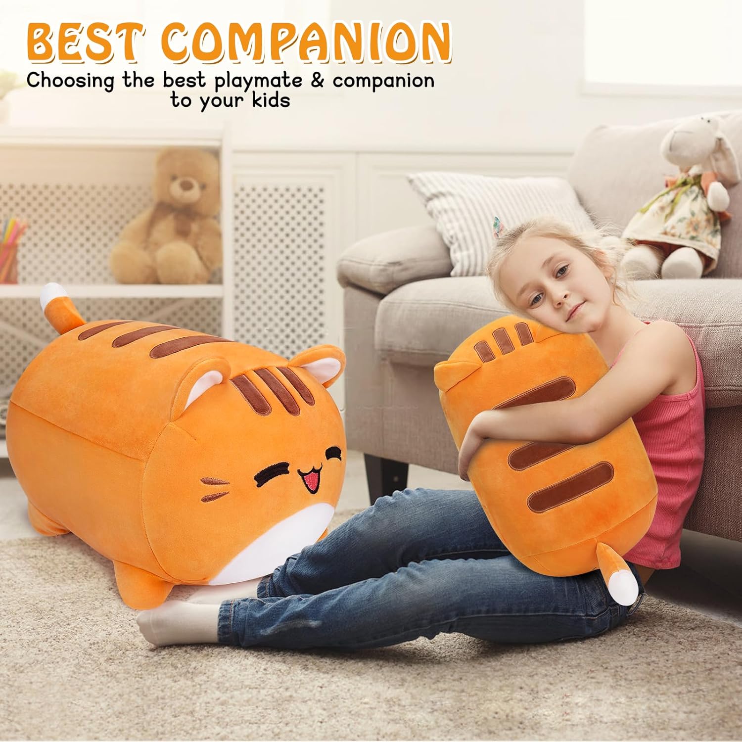 Auspicious beginning Animal de peluche de gato naranja de 16 pulgadas, juguete de peluche kawaii de gato, peluche suave Kawaii de peluche para
