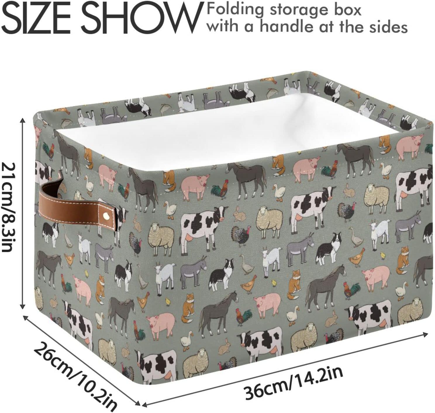 xigua Cesta de almacenamiento de animales de granja, cesta organizadora de almacenamiento, caja de almacenamiento rectangular plegable con asas para
