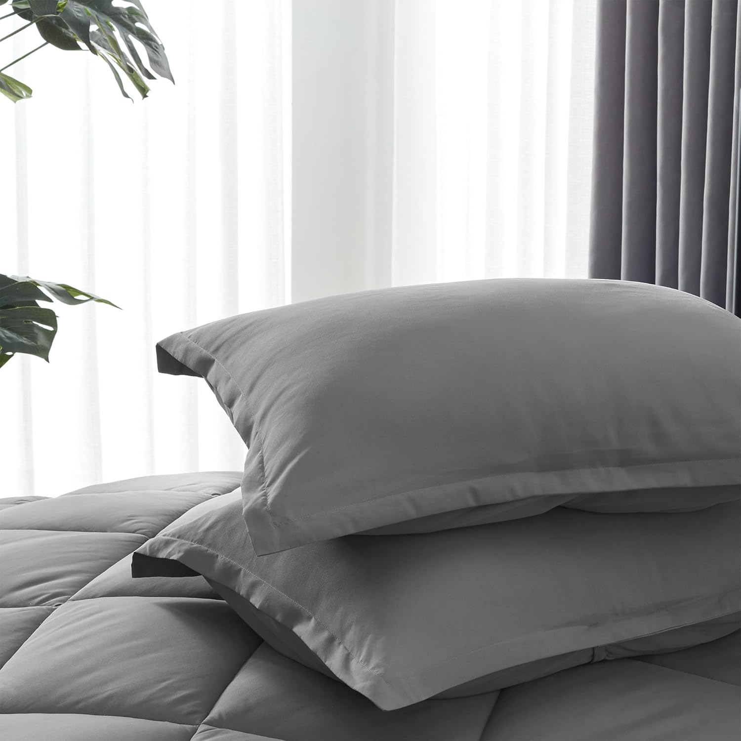 SLEEP ZONE Juego de edredón tamaño King, 7 piezas de microfibra cepillada súper suave en una bolsa para todas las estaciones, juegos de cama