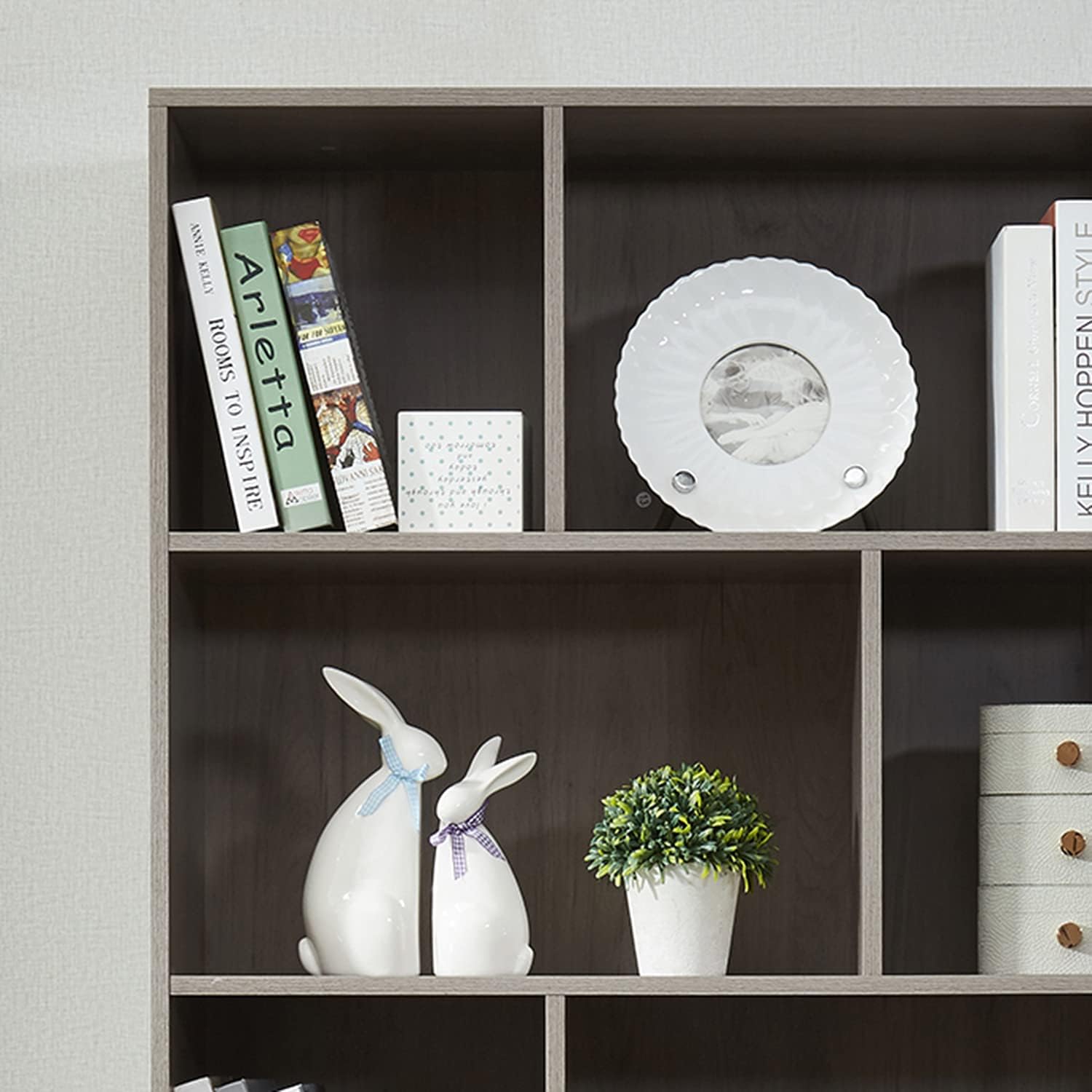 Estantería moderna con 2 puertas, organizador de estante para exhibición, biblioteca de madera con 6 gabinetes de almacenamiento para oficina en