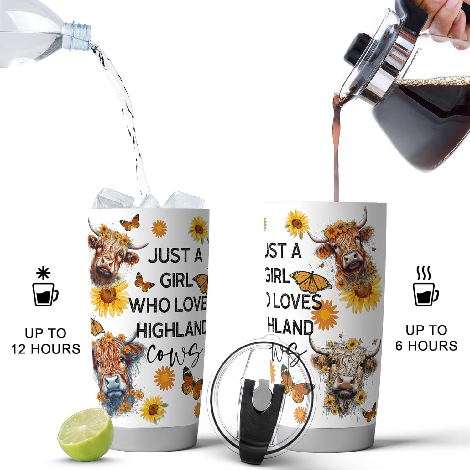 Vaso de vaca de 20 onzas, taza de acero inoxidable, regalos de vaca de las tierras altas, regalos de vaca para mujeres, regalos temáticos de vaca,