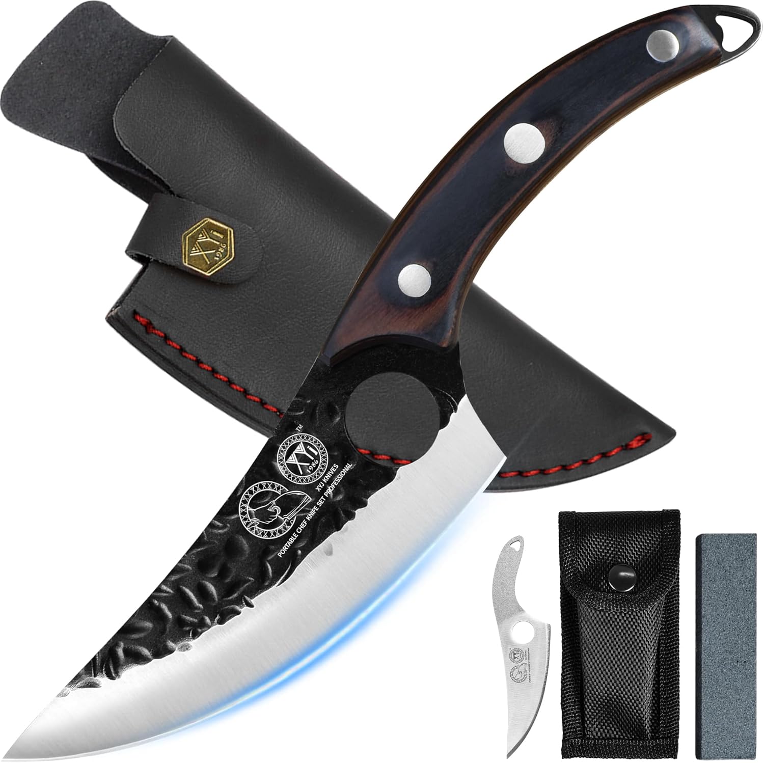 XYJ FULL TANG – Cuchillo de deshuesado de acero inoxidable de 6 pulgadas con funda de cuero, cuchillo de carne de chef serbio para cocina,