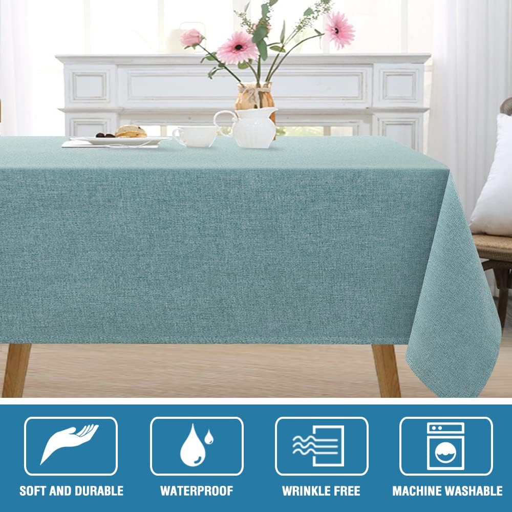 H.VERSAILTEX Mantel rectangular con textura de lino de 60 x 102 pulgadas, impermeable, de lino sólido, a prueba de derrames, para mesa de fiesta,