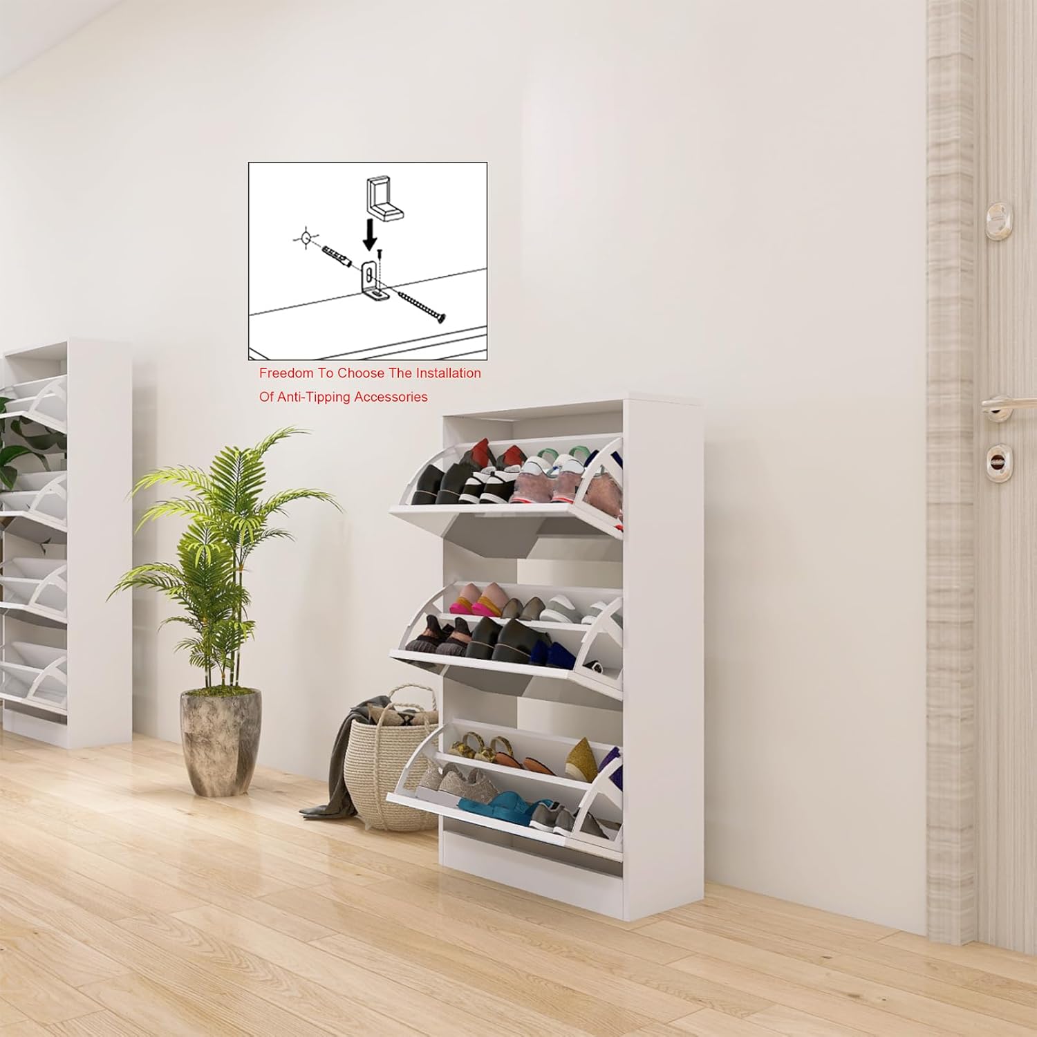 Armario de almacenamiento de zapatos con 3 cajones abatibles, espejo estrecho, zapatero oculto para entrada, pasillo, pasillo, sala de estar,