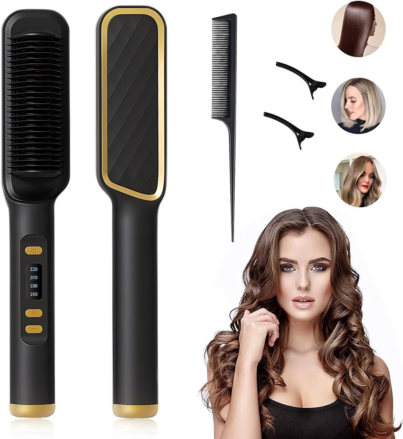 Peine alisador de pelo de iones negativos, calentamiento rápido, antiquemaduras, peine profesional para alisar el cabello, salón de viaje en casa,