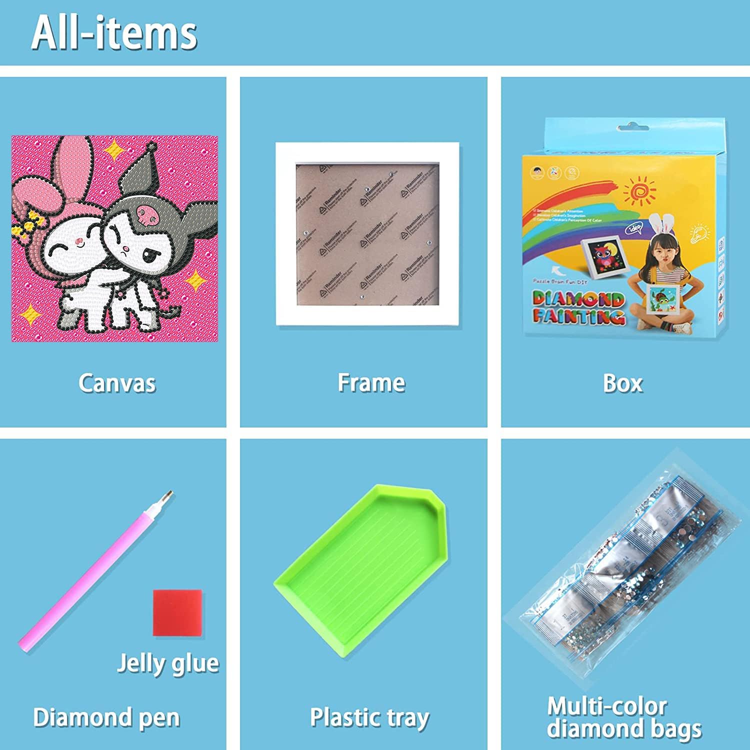 KYOQFVN Kits de pintura artística de diamantes para niños con marco de madera, kits de arte de diamantes 5D para principiantes, arte de gemas