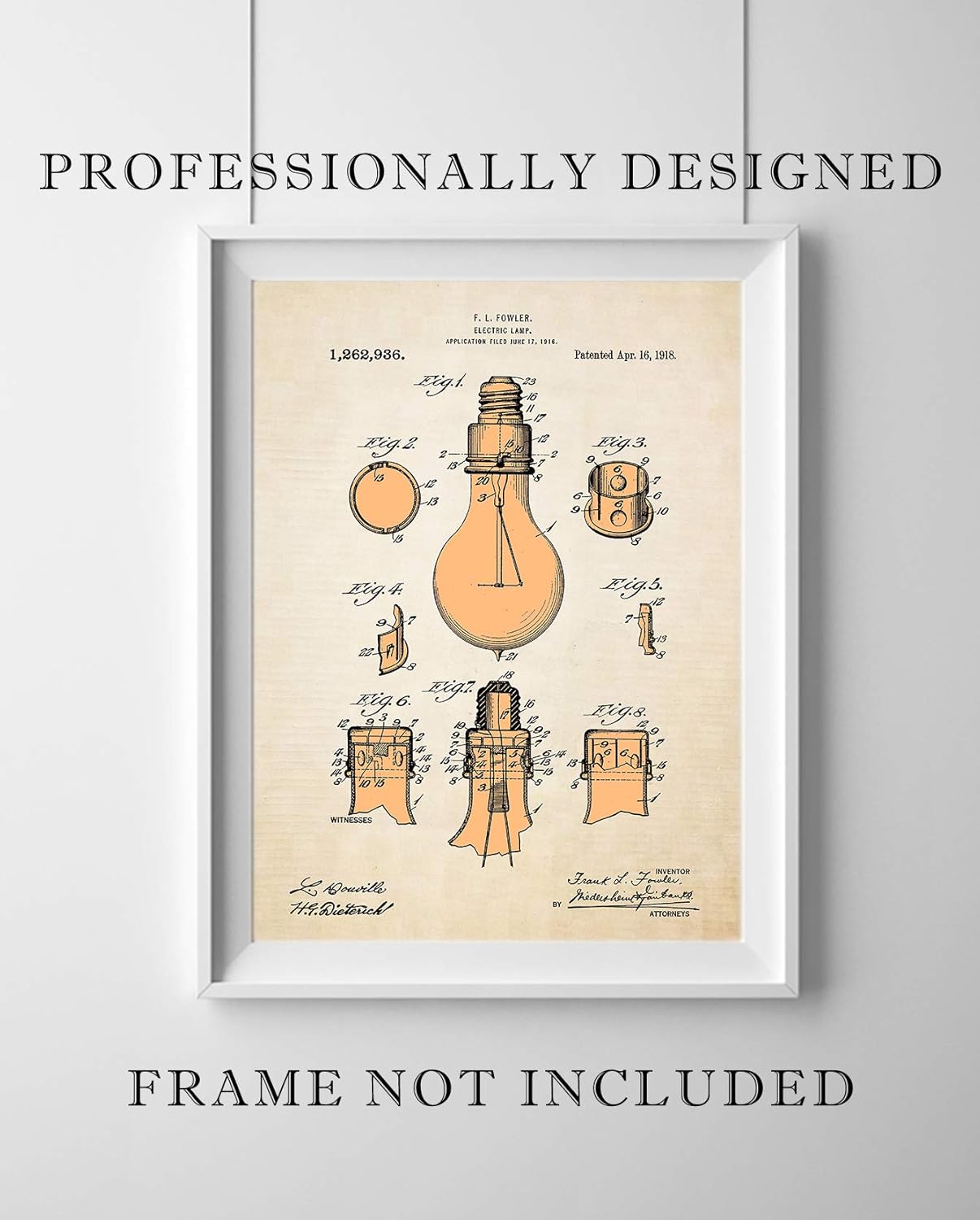 Fowler, estilo pergamino vintage, patente 1918 por Fowler, impresión artística de pared, 11 x 14 pulgadas, gran idea de regalo para ingenieros