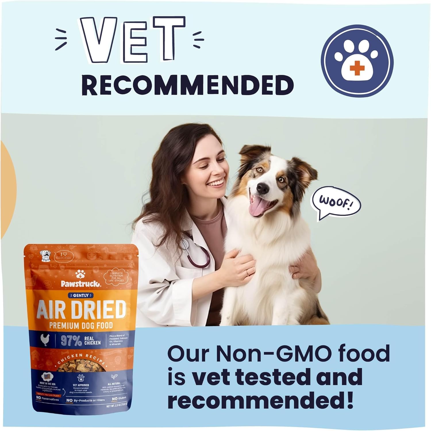 Pawstruck Alimento natural secado al aire para perros con pollo real, sin granos, fabricado en Estados Unidos, sin OMG y recomendado por