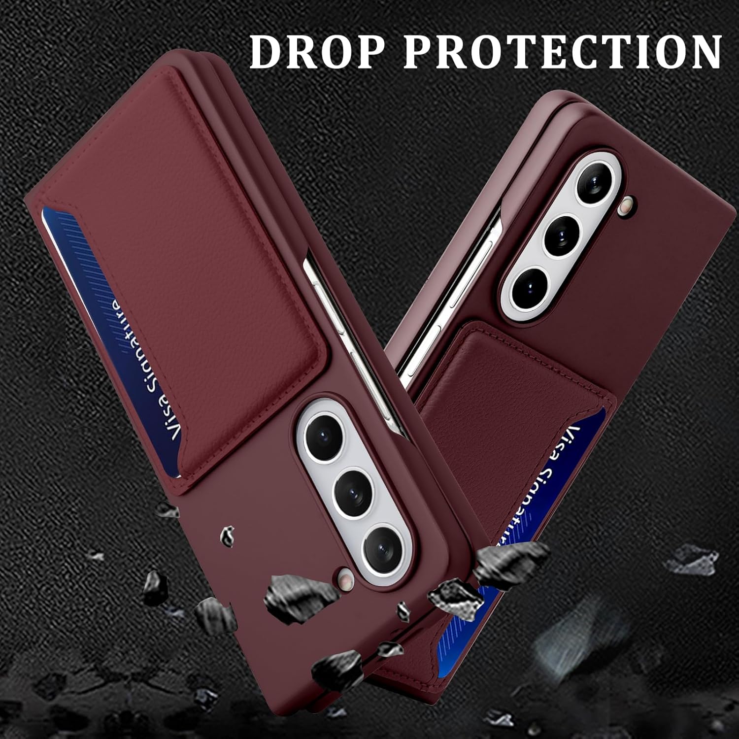 KANGHAR Funda tipo cartera para Samsung Galaxy Z Fold 5 con 2 ranuras para tarjetas de crédito, protección de cuerpo completo, funda delgada para