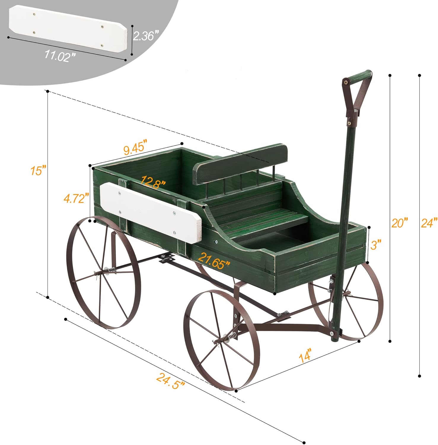Decoración de rueda de carro de madera, maceta de jardín pequeña decorada con divisor y asa, decoración de porche para interiores y exteriores,