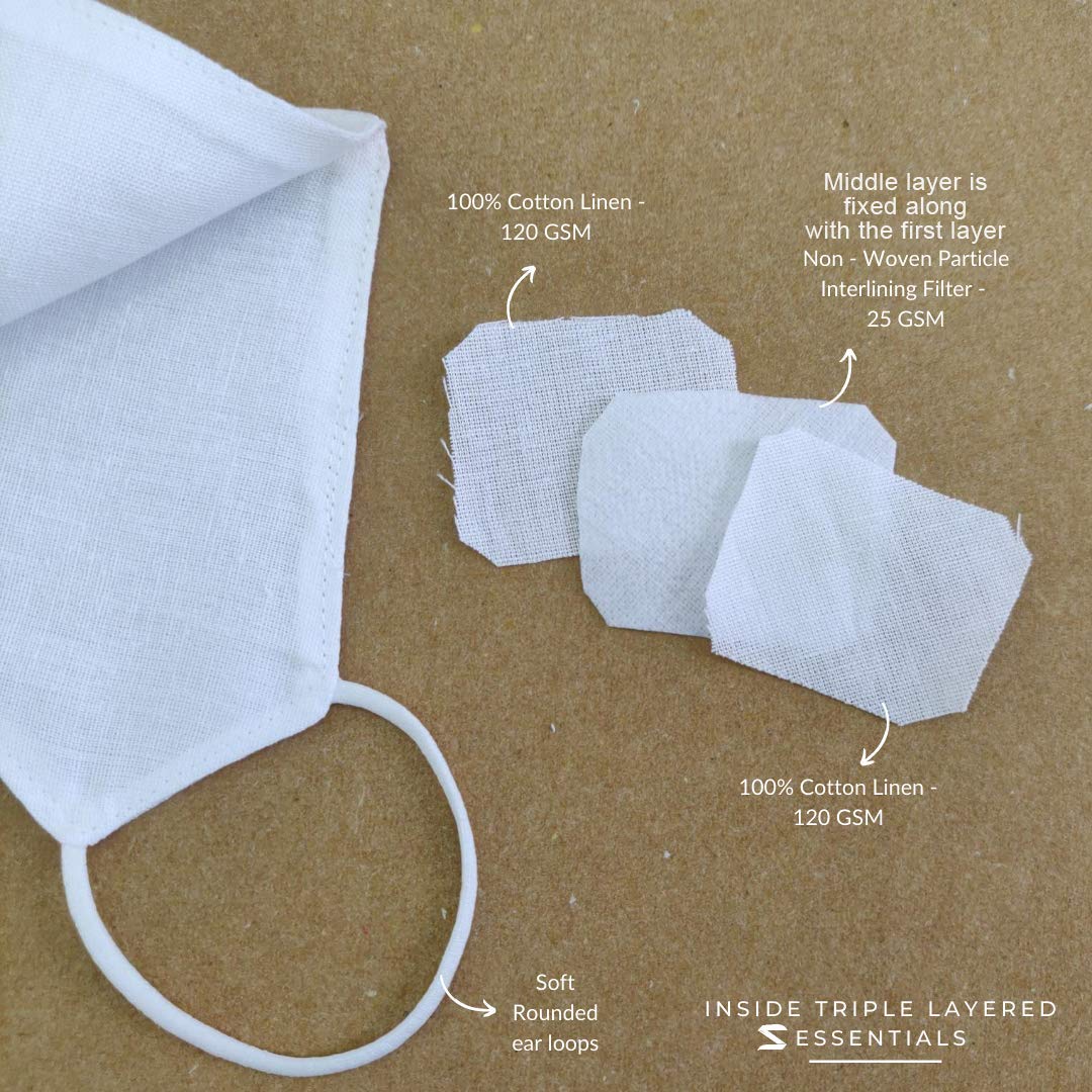 Paquete de 5 cubrebocas de lino y algodón, 3 capas, lavable, reutilizable (algodón de azúcar)
