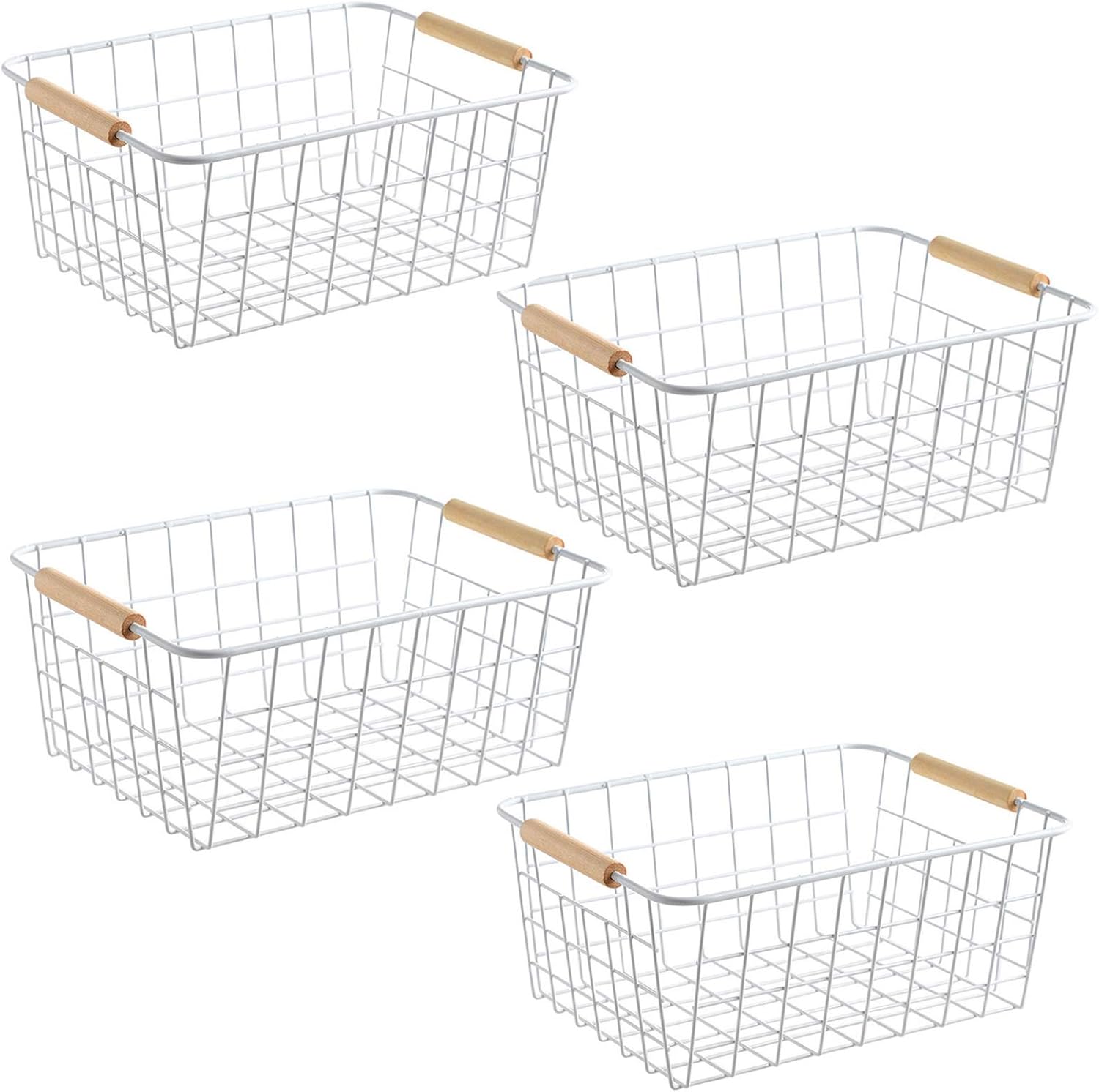LeleCAT Cestas de alambre blanco con asas, organizador de almacenamiento de alambre para cocina, refrigerador doméstico para armarios, despensa,