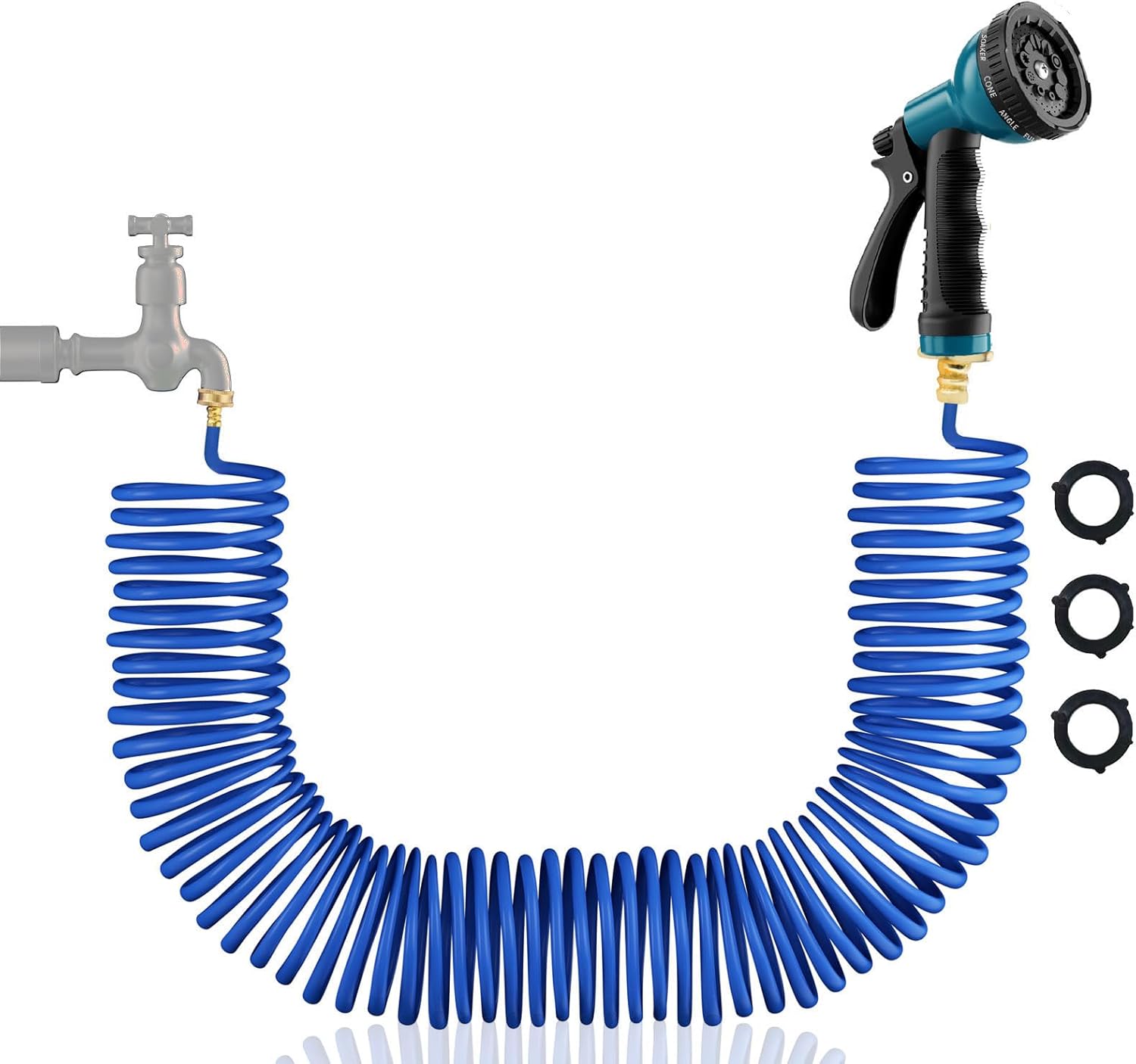 Manguera de jardín EVA Recoil de 50 pies, manguera de jardín con boquilla de manguera de 10 patrones, manguera de agua flexible con conector de