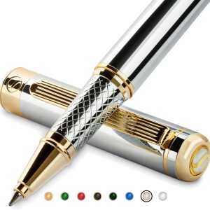Scriveiner Bolígrafo de punta redonda cromada impresionante bolígrafo de lujo con acabado dorado de 24 quilates repuesto de tinta Schmidt el mejor juego de regalo de bolígrafo enrollable para hombres y mujeres profesionales oficina ejecutiva Scriveiner Bolígrafo de punta redonda cromada impresionante bolígrafo de lujo con acabado dorado de 24 quilates repuesto de tinta Schmidt el mejor juego de regalo de bolígrafo enrollable para hombres y mujeres profesionales oficina ejecutiva
