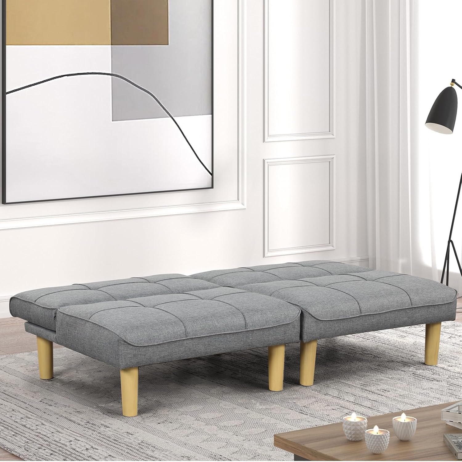 KAIRUITUCH Mini futón sin brazos, respaldo ajustable, sofás pequeños convertibles, sofás esquineros para espacios pequeños, sala de estar,