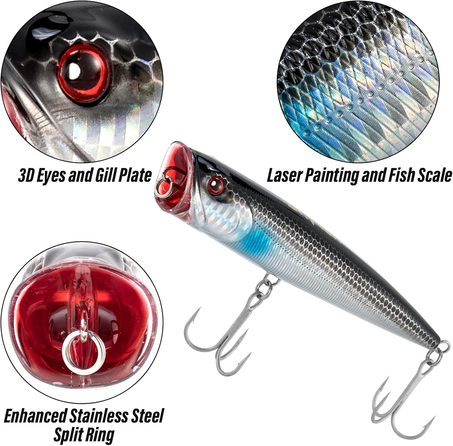 Dr.Fish Topwater Popper – Señuelos de pesca de agua salada, 45.5 pulgadas GT Popper VMC anzuelos agudos señuelos de pesca para Striper, lucio,
