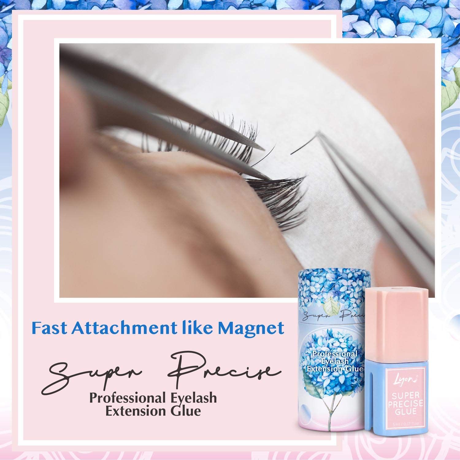 Lyon Lash Pegamento de extensión de pestañas súper preciso de 0.2 fl oz, tiempo de secado de 1 a 2 segundos, retención de 6 a 7 semanas, suministros