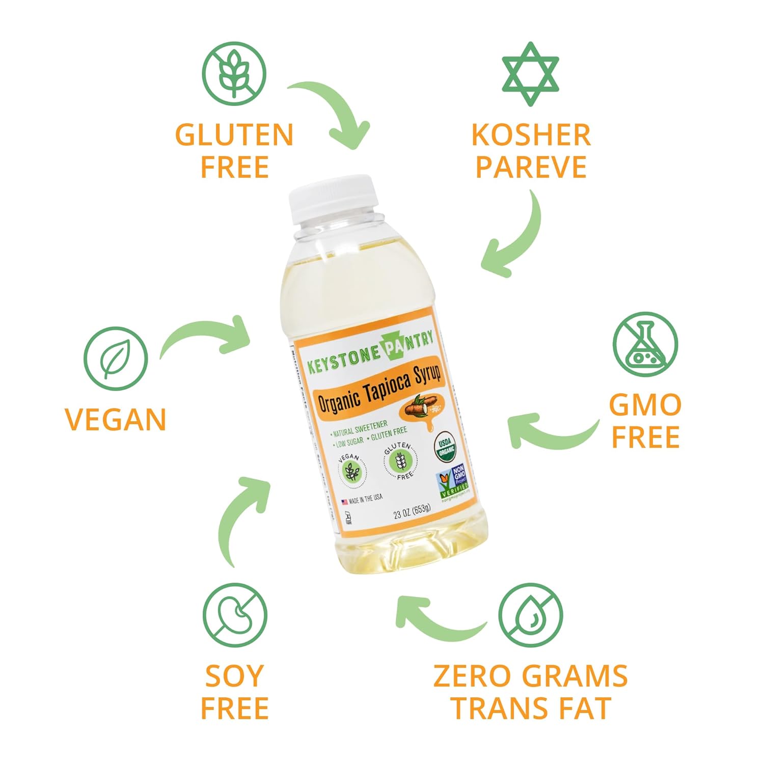 Keystone Pantry Jarabe de tapioca orgánico  Botella de 23 onzas  Vegano, sin gluten  HFC, sustituto del jarabe de maíz  Jarabe para hornear,