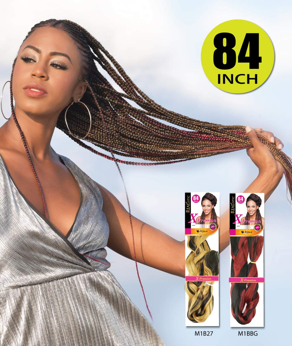Realistic  Trenza X-Pression original de 84 pulgadas  100% Kanekalon (paquete de 5, NORANGE)