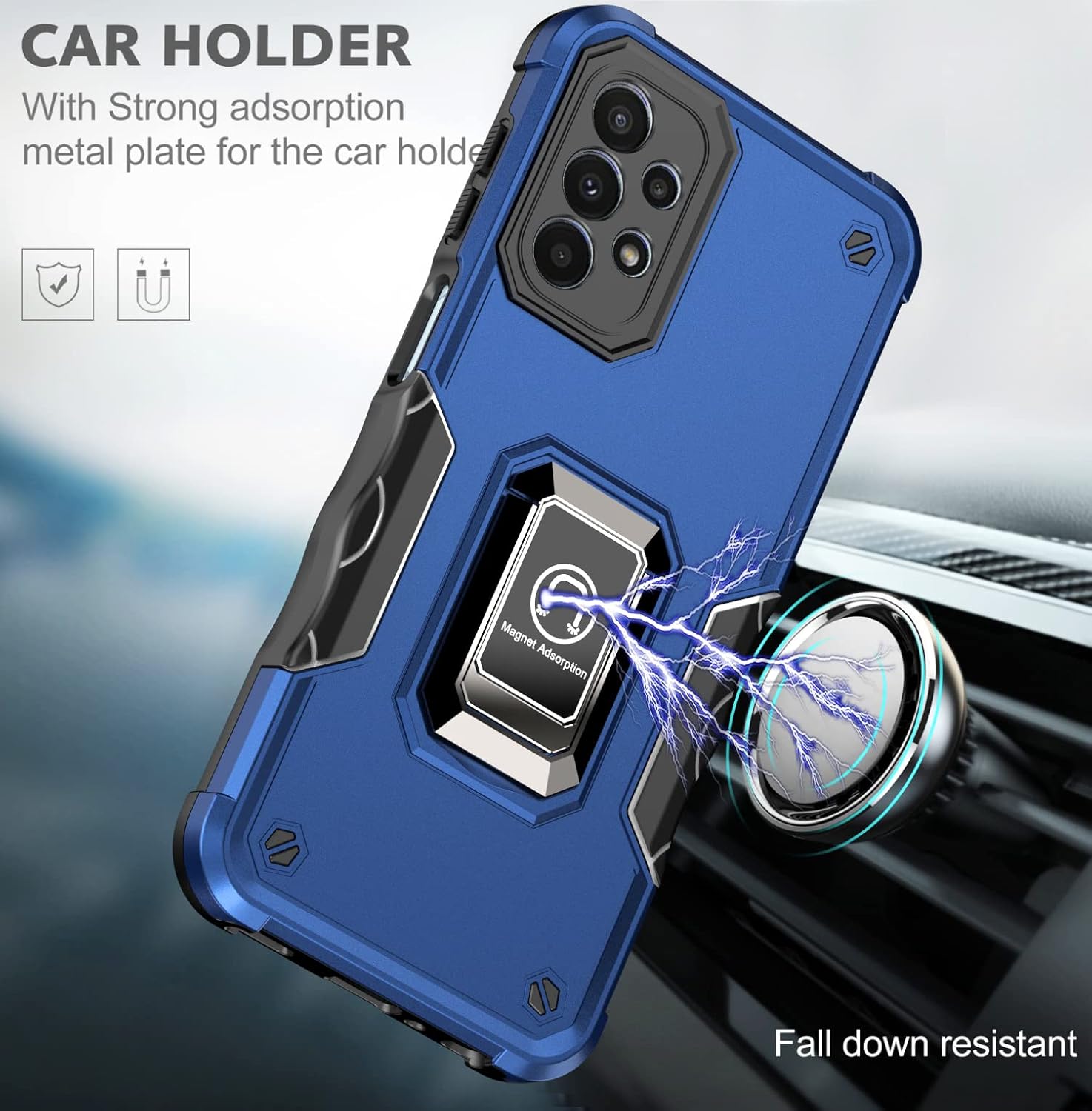 Amosry – Funda compatible con Samsung Galaxy A23 5G, resistente, resistente a los golpes, antideslizante, soporte de anillo, con magnético, para