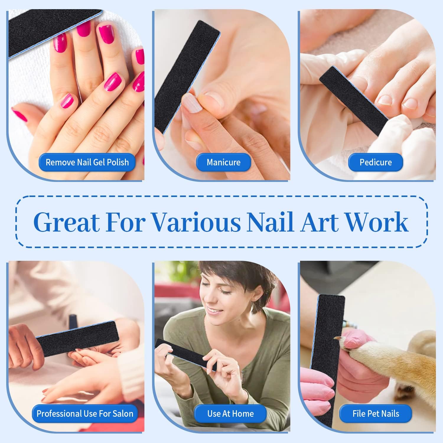 BLESWIN Lima de uñas rectangular de grano 100180, 25 limas de uñas para uñas acrílicas y de gel, limas de uñas profesionales a granel, lima de uñas